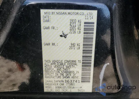 2015 Nissan Altima 2.5 from USA, damaged, VIN 1N4AL3APXFN363741